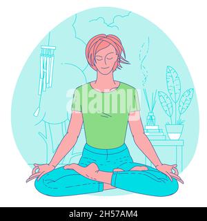 femmes méditant dans le yoga lotus posture Illustration de Vecteur