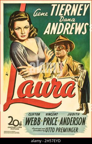 LAURA Vintage Movie film Poster 1940 Laura est un film américain noir de 1944 produit et réalisé par Otto Preminger.Il est l'étoile de Gene Tierney, Dana Andrews, et Clifton Webb avec Vincent Price et Judith Anderson.Le scénario de Jay Dratler, Samuel Hoffenstein et Betty Reinhardt est basé sur le roman Laura de Vera Caspary de 1943. Banque D'Images