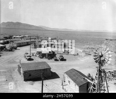 Le camp de base au site d'essai de la bombe atomique de Trinity. Banque D'Images