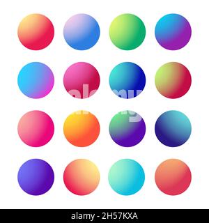 Dégradés de couleurs du cercle.Boutons sphériques arrondis et vibrants.Ensemble holographique vectoriel Illustration de Vecteur