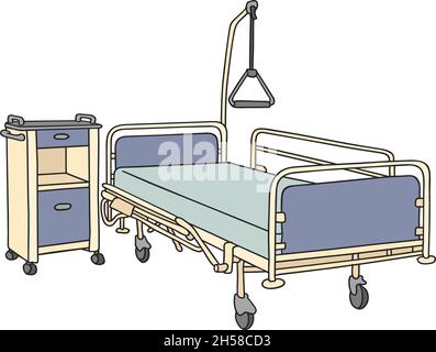 Le dessin à la main vectorisé d'un ancien lit d'hôpital en métal Illustration de Vecteur