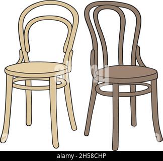 Le dessin à la main vectorisé de deux chaises en bois classiques Illustration de Vecteur