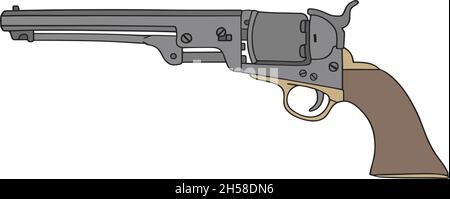 Le dessin à la main vectorisé d'une arme de poing américaine vintage Illustration de Vecteur