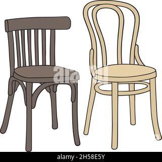 Le dessin à la main vectorisé de deux vieilles chaises en bois Illustration de Vecteur