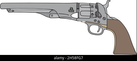 Le dessin à la main vectorisé d'une arme de poing américaine vintage Illustration de Vecteur