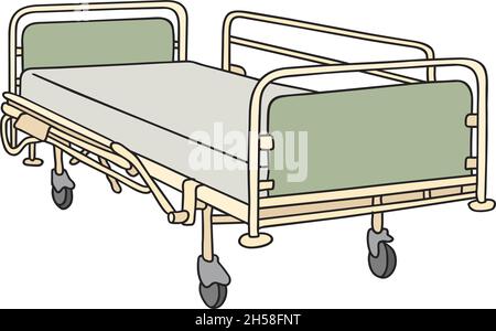 Le dessin à la main vectorisé d'un ancien lit d'hôpital en métal Illustration de Vecteur