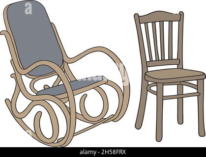 Le dessin à la main vectorisé d'une ancienne chaise en bois et bascule Illustration de Vecteur