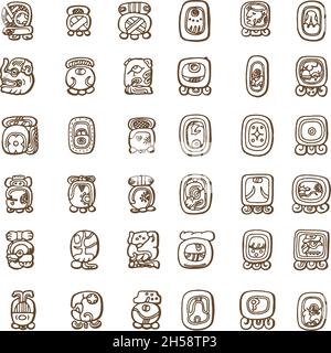 Jeu d'illustrations de symboles de masque des dieux mayas anciens Illustration de Vecteur