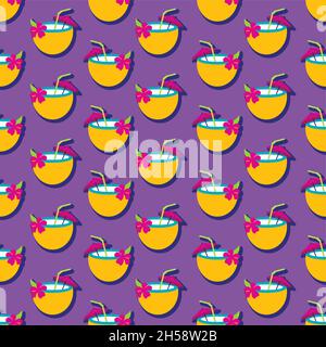 Motif vectoriel d'été sans couture avec boisson à la noix de coco.Plage.L'été.Vacances.Vacances Illustration de Vecteur