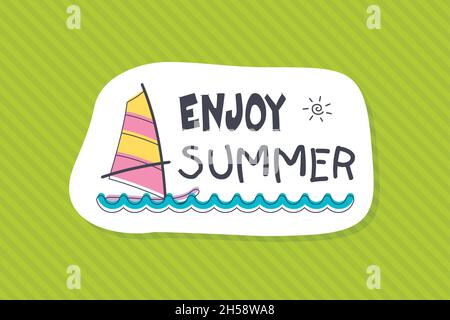 Cartes d'été mignonnes colorées dessinées à la main, fond.Illustrations vectorielles pour t-shirt, imprimés poster.Vacances, voyage, thème de vacances.Profitez de l'été Illustration de Vecteur