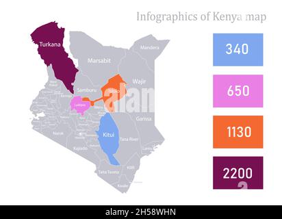 Infographies de la carte du Kenya, vecteur des régions individuelles Illustration de Vecteur