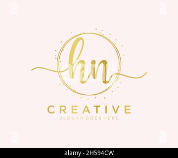 Logo HN féminin.Utilisable pour les logos nature, salon, Spa, cosmétique et Beauté.Elément de modèle de logo Flat Vector. Illustration de Vecteur
