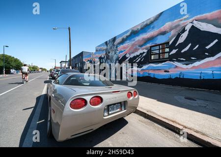 Œuvres d'art murales dans le quartier d'art de Rino à Denver, Colorado, États-Unis Banque D'Images