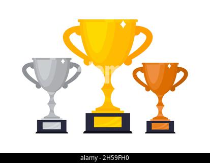 Or, argent et bronze trophée gobelet de gobelet icône signe de style plat design illustration vectorielle. Illustration de Vecteur
