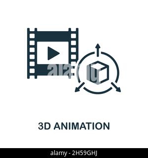 Icône animation 3D.Panneau monochrome de la collection de production vidéo.Illustration d'icône d'animation 3D créative pour la conception Web, les infographies et bien plus encore Illustration de Vecteur