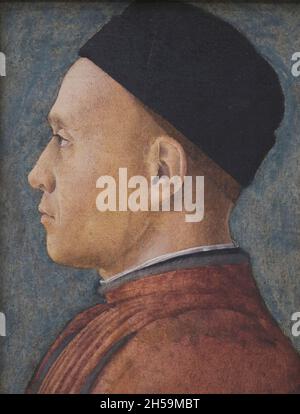 Une peinture à l'huile, Portrait d'un homme par l'artiste italien Paduan Andrea Mantegna.À la National Gallery of Art de Washington DC. Banque D'Images