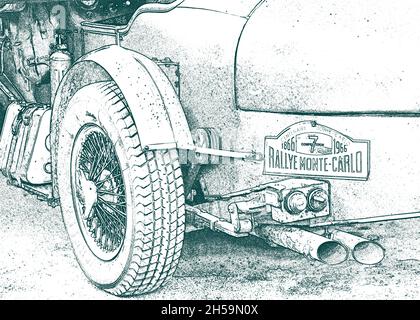 Impression de l'arrière d'une vieille voiture de sport monochrome Banque D'Images