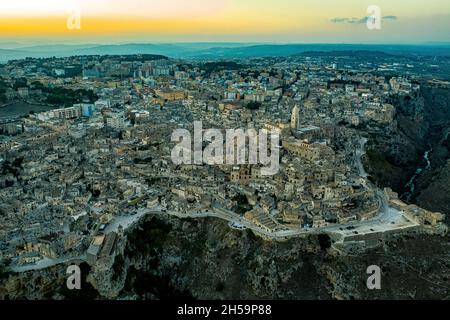 Matera en Italien aus der Luft | ville italienne Matera d'en haut Banque D'Images