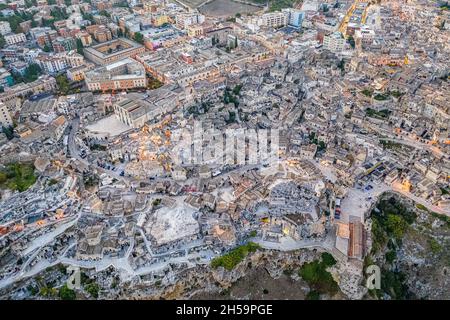 Matera en Italien aus der Luft | ville italienne Matera d'en haut Banque D'Images