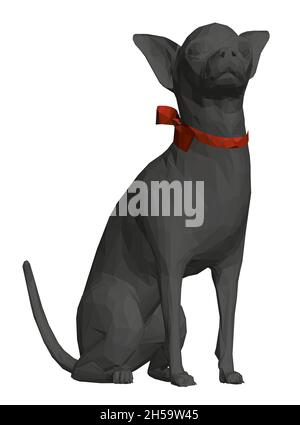 Modèle d'un chien assis noir avec un collier rouge isolé sur fond blanc.3D.Illustration vectorielle Illustration de Vecteur