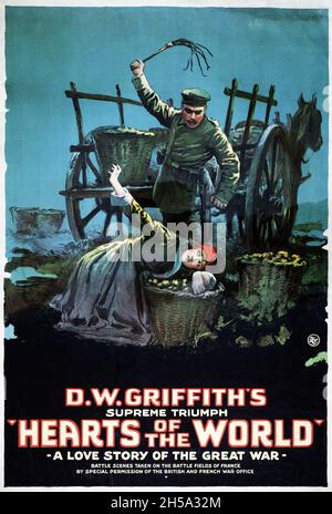 Affiche de film vintage : coeurs du monde, 1918.D.W.Griffith.Une histoire d'amour de la grande guerre. Banque D'Images