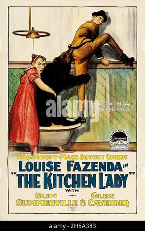 Affiche de cinéma vintage pour le film de comédie américain The Kitchen Lady (1918) FEAT Louise Fazenda, Slim Summerville et Glen Cavender. Banque D'Images