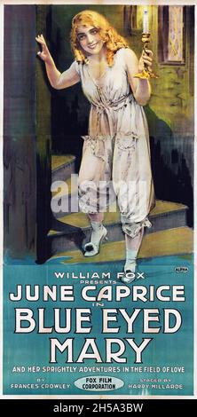 Affiche de film vintage : Mary à yeux bleus (Fox, 1918) FEAT June Caprice.Affiche de film de trois feuilles. Banque D'Images