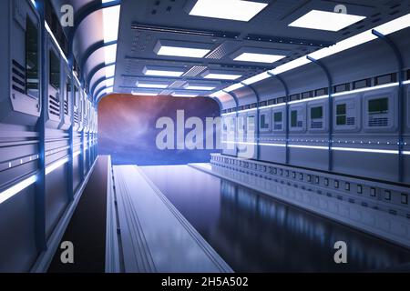 intérieur de la navette d'espace de rendu 3d ou intérieur de la cabine du vaisseau spatial Banque D'Images