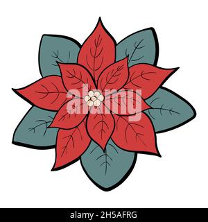 Voiture vectorielle plate rouge avec pin arbre de Noël doodle illustration, joyeux Noël, idée pour carte de voeux, art mural, t shirt, appanelles imprimables isolées sur fond blanc Illustration de Vecteur