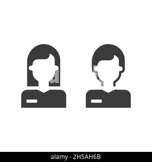 Homme et femme, icône d'avatar d'employé.Symbole vectoriel noir à profil mâle et femelle. Illustration de Vecteur