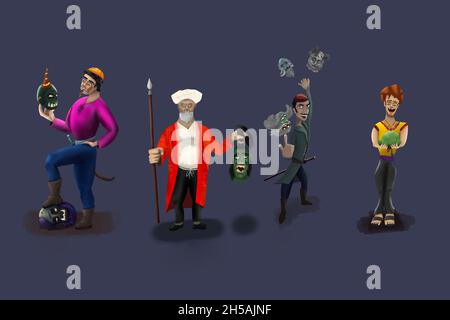 4 ORC claque avec leur butin de guerre après la bataille Banque D'Images