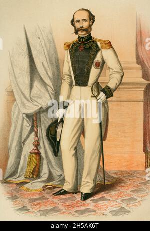 Chevalier de l'ordre du Saint-Sépulcre de Jérusalem avec la décoration de l'ordre.Chromolithography.Ordre catholique de la chevalerie.'Historia de las Ordenes de Caballería y de las Condecoraciones Españolas'.Madrid, 1865.Espagne. Banque D'Images