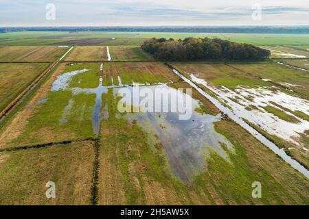 Vue aérienne de la réserve naturelle Vughtse gement et Rijskampen avec leurre de canard nommé Nieuwe Kooi, Noord-Brabant, pays-Bas Banque D'Images