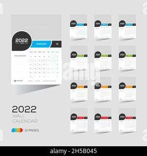 12 mois 12 pages 2022 conception de calendrier mural pour un usage personnel ou tout type d'utilisation Illustration de Vecteur