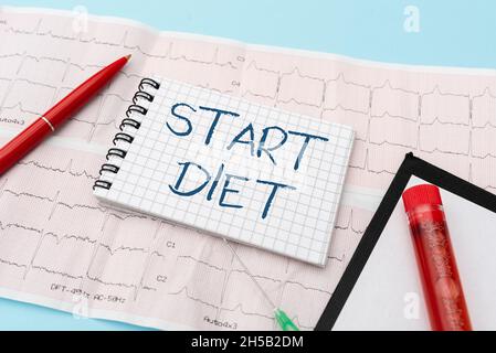 Légende de texte présentant Start Diet.Photo conceptuelle cours spécial nourriture à laquelle personne se limite lecture graphique et écriture important Banque D'Images