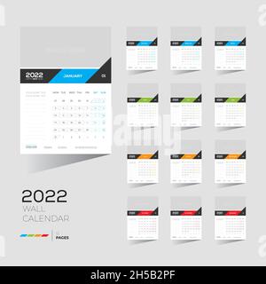 12 mois 12 pages 2022 conception de calendrier mural pour un usage personnel ou tout type d'utilisation Illustration de Vecteur