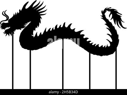 Silhouette danse traditionnelle du dragon chinois symbolisant la célébration du nouvel an. Illustration de Vecteur