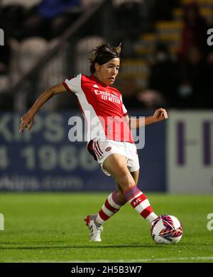 Mana Iwabuchi d'Arsenal en action pendant le match de la Super League féminine de Barclays FA à Meadow Park, Londres.Date de la photo: Dimanche 7 novembre 2021. Banque D'Images