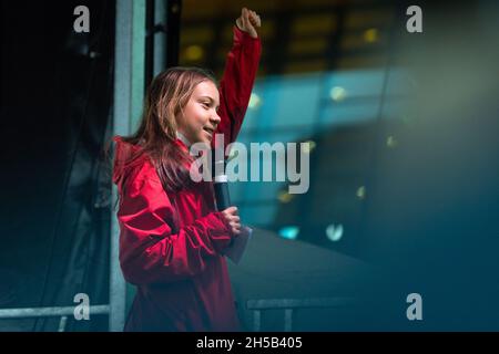 GRETA Thunberg parlant à Glasgow après les vendredis pour l'avenir Mars 5 novembre 2021 pendant COP26, Glasgow, Écosse, Royaume-Uni Banque D'Images