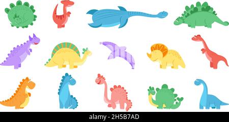 Dinosaures amusants.Imprimé dinosaure coloré, dino mignon pour enfant.Animaux préhistoriques isolés de dessins animés.Filles garçons stegosaurus caractères vecteur décents Illustration de Vecteur
