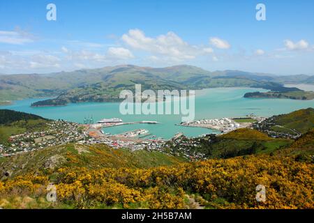 Lyttelton, Nouvelle-Zélande. Harbour vu de Mount Pleasant Banque D'Images