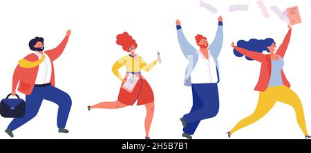 Gestion de l'équipe commerciale.Les gens qui couent, les gestionnaires de jogging.Concours travail à plat, personnages vectoriels Happy office Illustration de Vecteur