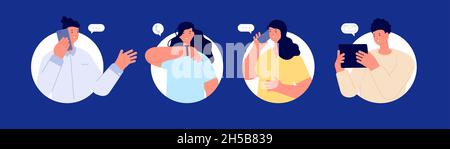 Groupe en ligne.L'entreprise discute, les gens se appellent les uns les autres.Réunion mobile, conversation téléphonique professionnelle.Concept de vecteur de discussion numérique Illustration de Vecteur