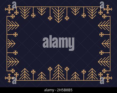 Cadre art déco avec flocons de neige.Bordure linéaire de Noël, dessin de modèle pour carte de vœux Joyeux Noël et Bonne Année.Le style de Illustration de Vecteur