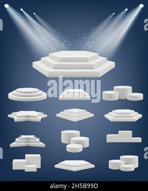 Podium réaliste.Le socle de la salle d'exposition organise différentes plates-formes Arena gagnant table formes collection de vecteur Illustration de Vecteur