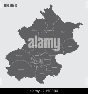 La carte administrative de la ville de Pékin avec des étiquettes, Chine Illustration de Vecteur