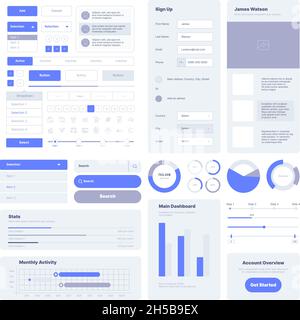 Kit IU.Les éléments de mise en page utilisateur pour les projets de conception Web et les éléments d'application mobile garent les modèles vectoriels Illustration de Vecteur