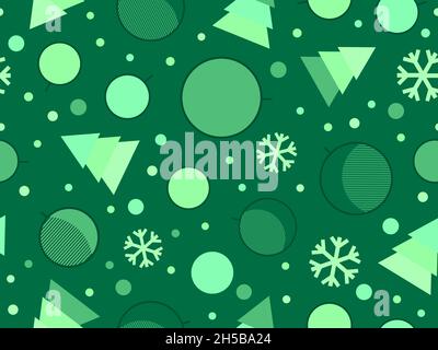Motif sans couture avec arbres de Noël, boules de Noël et flocons de neige.Couleur verte.Noël fond de fête pour l'impression sur des supports promotionnels, wra Illustration de Vecteur
