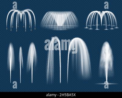 Jet de fontaine.Modèles vectoriels isolés avec éclaboussures d'eau décoratives réalistes Illustration de Vecteur