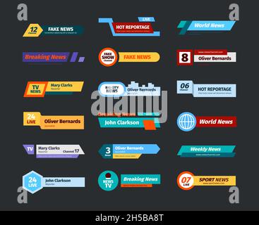 Bannières d'actualités.En-têtes texte pour les nouvelles et le sport broadcast communication garache vecteur formes design Illustration de Vecteur